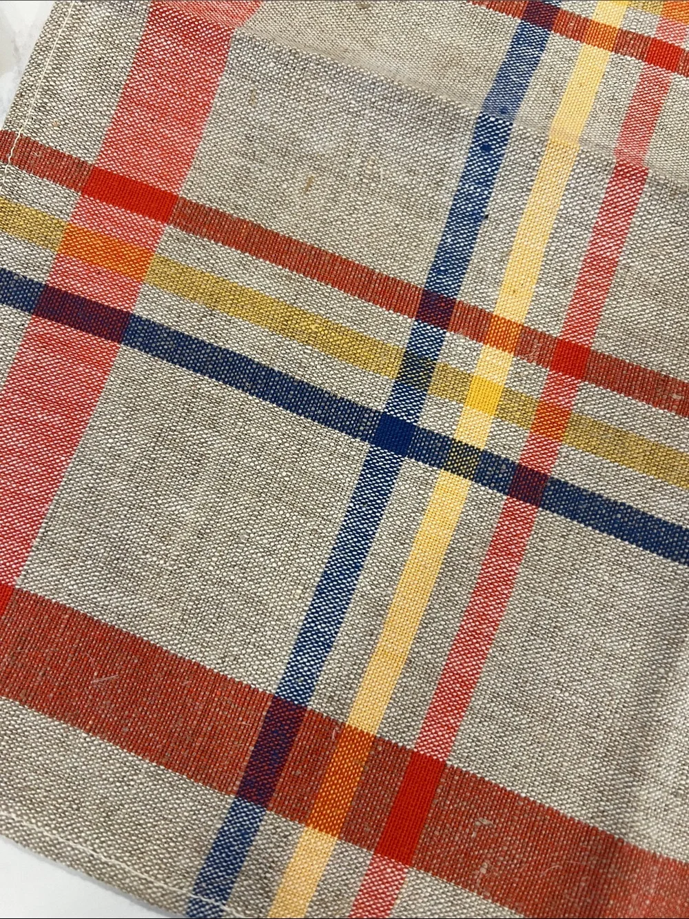 Plaid Linen Napkins in Red, Yellow & Navy- Set of 4